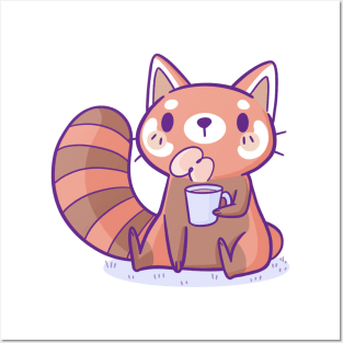 Red Panda Drinking Coffee Posters and Art